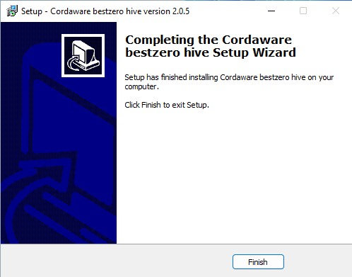 Completing the Cordaware bestzero hive Setup Wizard