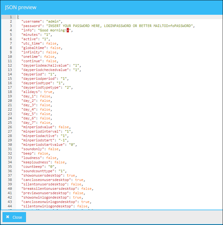 JSON preview